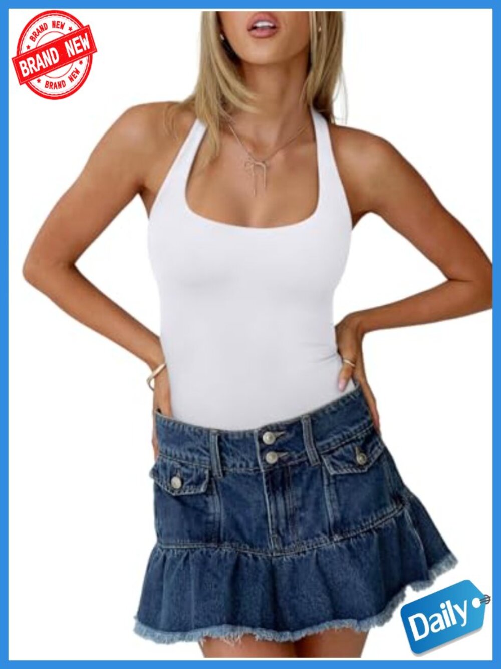 REORIA Women's Sexy Scoop Neck Halter Bodysuit Backless Sleeveless Top - Picture 2 of 6